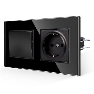 CHECARZHN--NO1-Interrupteur Avec Pr Noire En Verre, 16 A, Murale Encastrée, 157 X 86 Mm, 250 V (Non Installable Verticalement) - Neuf