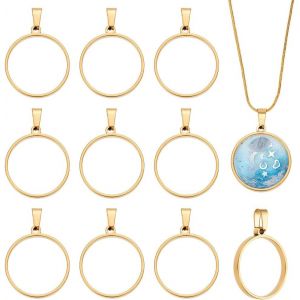 Meimie-10pcs 25mm Pendentif Cadre Creux Rond Moule Cadres Resine Epoxy Bijoux Pendentifs Lunette Ouverte Cadres Resine Acier Inoxydable Breloques Pour Colliers Boucles D'oreille Creation Bijoux - Neuf