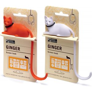 LORANKA-Ginger The Cat Tail Crochet pour &eacute;cran d'ordinateur, support de casque de bureau, crochets d&eacute;coratifs pour accessoires d'ordinateur (orange et blanc) - Neuf