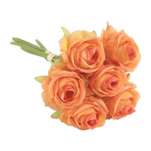 BOUQUET 6 TIGES ROSIER ARTIFICIEL 23CM ORANGE - Neuf