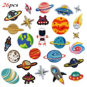 26pcs Broderie Patch Thermocollant, Espace Planet Astronaute Broderie Patch Thermocollant, Patches &Agrave; Repasser, Patch En Tissu, Ecusson &Agrave; Coudre Pour V&ecirc;tement T-Shirt Jeans Veste Sac - Neuf