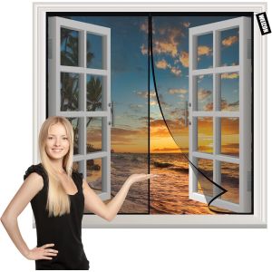 Magnétique Moustiquaire Pour Porte-Anti Insecte Mouche Moustique Noir 95x135cm Fermeture Automatique Garde L'air Frais À L'extérieur-Pour Portes Fenêtres Balcon Séjour - Neuf
