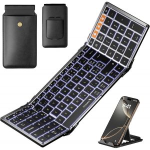 Xk01 Plus Clavier Pliable R&eacute;tro&eacute;clair&eacute;,Bluetooth Clavier Sans Fil Pliant Azerty,Pleine-Taille Rechargeable Claviers Portable Pour Android Windows Ios Ipad Tablette - Neuf