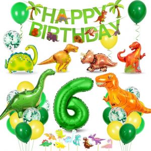 CAUC-Anniversaire Dinosaure 6, Ballon Anniversaire 6 An, Dinosaure D&eacute;corations Anniversaire 6, 6er Anniversaire Garcon Ballon, Ballon Chiffre 6 Vert, Ballon 6 Ans Garcon, Ballon Num&eacute;ro 6 - Neuf