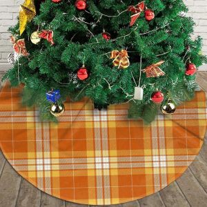 Jupe de sapin de No&euml;l, 76 cm, &agrave; carreaux tartan orange et jaune, pour d&eacute;corations et ornements de No&euml;l - Neuf