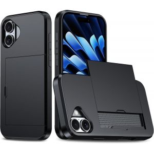 JGD-Compatible avec Coque iPhone 17 avec Porte-Cartes Portefeuille, &Eacute;tui de Protection pour iPhone 17 Coulissant Cache Silicone Case Antichoc Housse (Noir) - Neuf