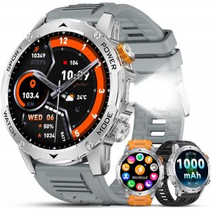 Montre Connect&eacute;e Homme Avec 1000Mah Batterie 1,75"" Hd &Eacute;cran/Appels/Led Lampe, 120+ Modes Sportifs, Calories/Spo2/Fr&eacute;quence Cardiaque/Sommeil Ip68 &Eacute;tanche Smartwatch Pour Android Ios Argent&eacute; - Neuf