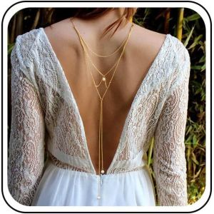 Asas-Perle Dos Chaîne Collier Boho Perle Toile De Fond Collier Perle De Mariée Y Dos Goutte Collier Chaîne Été Mariage Dos Nu Chaîne Bijoux Pour Femme Et Fille(Or) - Neuf