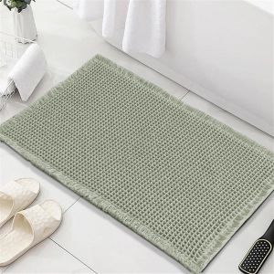KAL-Tapis De Bain Antidérapant, Tapis Salle De Bain Super Absorbant Gaufré Tapis Douche Séchage Rapide Tapis De Baignoire Microfibre Moelleux Tapis Absorbant, 43X60 Cm, Vert Sauge - Neuf
