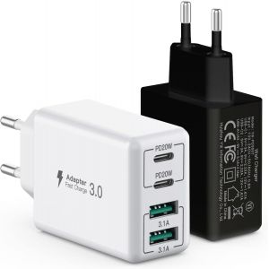 [2 Pieces] 40w Usb C Charger, 4 Usb C Ports, Dual Port Pd+Qc Fast Charging Pad Multiport Wall Socket Type C Compatible With Iphone 12/13/14/15/Pro Max/Xs/Xr/8/7/Samsung/Tablet - Neuf