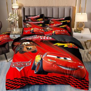 Parure De Lit Flash Mcqueen Rouge, Parure De Lit Cars De Dessin Anime Pour Chambre D'enfant, Housse De Couette King Size - Neuf
