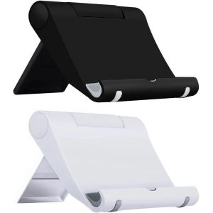 Lot de 2 téléphones de bureau réglables et pliables en métal, noir et blanc, compatibles avec les smartphones - Neuf