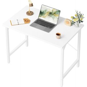 JEXNOVASHOP-80cm Bureau Informatique, Table d&iquest;Ordinateur Minimaliste, Bureau de Travail avec Cadre M&eacute;tallique Renforc&eacute;, Poste de Travail pour Bureau, Chambre, Home Office, Bois et Acier, Blanc - Neuf