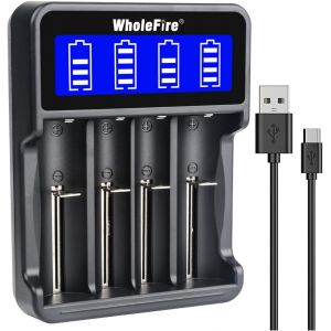 Chargeur de Batterie Universel, Chargeur Chargeur de Piles Rapide 4 Emplacements avec &Eacute;cran LCD Smart pour Rechargeable Li-ION 26650 18490 17670 17500 16340 14500, Ni-MH/Ni-CD A AAA - Neuf