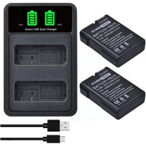 Batterie EN-EL14A EN-EL14 1500 mAh + double chargeur avec port USB et type C pour appareil photo Nikon D5600 D5300 D3300 D5200 D3200 D5100 D3500 D5500 P7800 P8000 - Neuf