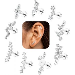 Piercing Oreille Tragus Conch-9pcs 16g 18g Boucles D'oreilles Femme Acier Chirurgical Argent Boucle D'oreille Piercing Oreille Acier Chirurgical Or Boucles D'oreilles Tragus Conch.[X3480] - Neuf
