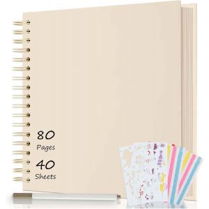 Album Photo Scrapbooking 80 Pages,DIY Album Spirale en Kraft 24x24cm,Livre D'or pour Voyage Mariage Anniversaire,Cadeaux Pour Bebe Enfant Couple No&euml;l (Blanc lait) - Neuf