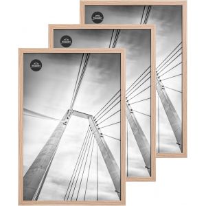 Lot de 3 cadres photo, 20 x 25 cm, en bois naturel, en MDF, avec verre acrylique, pour images 15 x 20 cm avec passe-partout ou 20 x 25 cm, sans passe-partout - Neuf