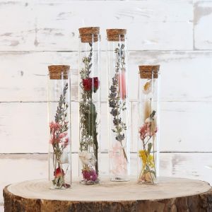 Fleurs Séchées dans Tube à Essai avec Bouchon en Liège 4pcs,Décoration de Fleurs Séchées Naturelles dans Bouteille en Verre,Mariage Champêtre (coloré) - Neuf