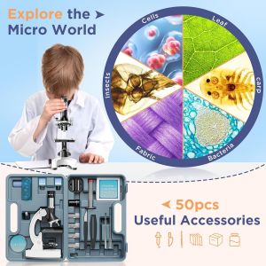 Blazeflux-Microscope Pour Enfants Maxlapter 100x-1200x, Kit Exploration Nature Stem, Cadre Metal, Lumiere Led, Boitier Portable - Neuf