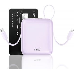 Mini Batterie Externe avec Cable Int&eacute;Gr&eacute;, 22,5 W Small Power Bank 10000mAh, USB C Chargeur Externe Rapide, Petit Chargeur Portable Affichage LED, Compatible avec iPhone, Samsung, Android (Violet) - Neuf