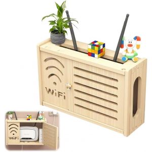 CAUC-Armoire de Routeur en Bois, Bo&icirc;te de Rangement pour Modem WiFi Bo&icirc;te de Rangement pour Cacher le Routeur WiFi Bo&icirc;te de Rangement Flottante Bo&icirc;te D'organisation de C&acirc;bles pour D&eacute;coration Murale - Neuf
