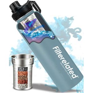 Bouteille D'eau Alcaline En Acier Inoxydable Avec Filtre Microporeux Bouteille D'eau Alcaline Avec Bouchon Sport 800 Ml, Ph 9+ (Gris) - Neuf