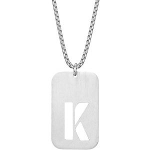 Kal-Homme Acier Inoxydable Dog Tag Initiale Lettre Pendentif Collier Carr&eacute; Militaire Charme Avec Cha&icirc;ne - Neuf