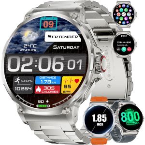 Montre Connect&eacute;e Homme Avec Appel Bluetooth, Batterie 800Mah Smartwatch Avec 1,85'' Hd Grand &Eacute;cran,24/7 Suivi De La Sant&eacute;,100+ Sportifs Suivi De Fitness Calories/Etanche 5Atm, 3 Bracelets,Android Io - Neuf