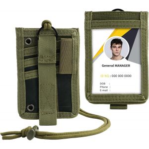 Pochette 2 En 1 Pour Carte D'Identit&eacute; Tactique Avec Fen&ecirc;tre,3 Compartiments Pour Cartes Et Poche Pour Stylo Pochette Pour Carte D'Identit&eacute; Verte Porte-Cartes D'Identit&eacute; Multifonctionnel Lanyard R&eacute;tr - Neuf