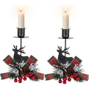 KALANKA-Bougeoirs de Noël Noirs en Forme de Cerf et Renne - 2 Pièces Décoratifs Avec N?ud pour Centre de Table - Neuf