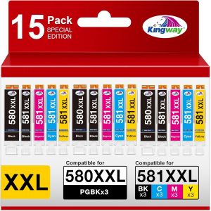 580 581 XXL Cartouches Encre Compatibles pour Canon PGI-580 CLI-581 XXL Multipack pour Canon Pixma TS6350 TS705 TS8350 TS8352 TS9550 TS6351 TS8351 TR8550 TR7550 TS9150 (15 Pack) - Neuf