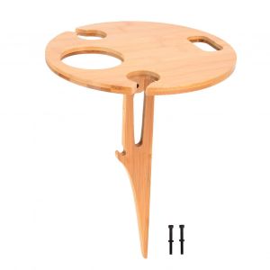 Hjlian Table A Vin D'exterieur Portable En Bambou, Mini Casier A Vin, Table De Pique-Nique Pliante Pour La Plage - Neuf