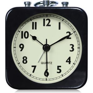 Réveil analogique de 8,5 cm, noir, carré, silencieux, petit, en métal, pour voyage, chambre d'enfant, chevet, salon, bureau - Neuf