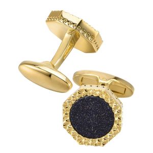 Boutons De Manchette En Pierre Bleue Et Dor¿¿E Pour Smoking De Mariage, Chemise Habill¿¿E, Accessoires De Soir¿¿E, Design ¿¿L¿¿Gant, Finition Brillante - Neuf