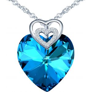 Collier Coeur Pour Femme Coeur Cristal Collier En Argent 925 Pendentif Coeur Bleu/Violet Clair/Color&eacute;/Violet/Jaune Pierre Bijoux Avec Cristaux Cadeau Pour Maman Elle Fille Amie - Neuf