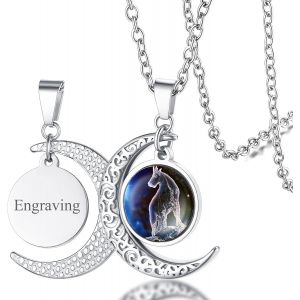 Kal-Collier Signe Astrologique Femme,Pendentif Demi Lune Style Zodiaque Or/Acier Inoxydable Avec Chaîne 50+5 Cm,Bijoux Horoscope Porte Bonheur Cadeau Anniversaire Pour Femmes Enfant Fille - Neuf