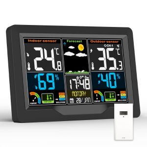 ChenQuanSarl-Station Meteo Interieur Exterieur Sans Fil Avec Capteur Extérieur, Station Météo Écran Lcd Couleur Numérique, Thermomètre Hygromètre, Prévision De La Température Météo D Horloge Radio - Neuf