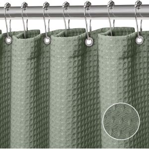 Tianyi-Gaufre Rideau Douche Rideaux Baignoire Tissu Polyester Lavable En Machine Rideau Salle De Bain Avec 12 Crochets Rideau Salle De Bain Imperm&eacute;able 183 X 198 Cm(Vert) - Neuf
