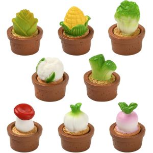 MEVRONISSHOP-Lot de 24 figurines de plantes en pot en r&eacute;sine 8 styles miniatures de ma&iuml;s artificiels, champignons, figurines pour micro paysage, maison de poup&eacute;e, d&eacute;coration de bureau - Neuf