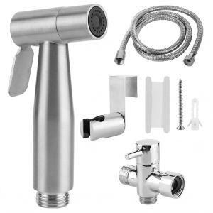 Hjlian Ensemble De Pulverisateur De Bidet Portatif En Acier Inoxydable Pour Toilettes, Kit De Support De Tuyau Pour Couches Lavables Pour Bebe (G1/2 Po Trois Ports) - Neuf