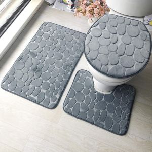 Ensemble De Tapis De Bain Autoportant Antid&eacute;rapant En Mousse &Agrave; M&eacute;moire De Forme-Doux,Confortable,Respirant Et Absorbant L'eau (Lot De 3 Gris) - Neuf