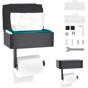 TIANYI-Porte Papier Toilette, Derouleur Mural Rouleau Porte-Papier Rangement Noir, Accroche Devidoir Support Murale Holders Toilettes, D&eacute;rouleur Rangement sans Percage WC Accessoire Adhesif - Neuf