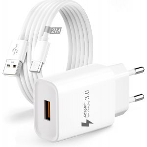 Chargeur USB Charge Rapide,Quick Charge 3.0 Adaptateur Prise USB Secteur Chargeur Telephone avec C&acirc;ble USB C 2M pour Samsung Galaxy A13 A14 A15 5G S10 S9 S8 S23 S22 S21 S20,Xiaomi Redmi (CA-25) - Neuf
