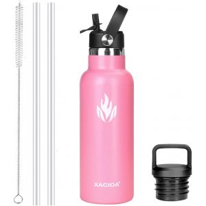 Bouteille D'eau En Acier Inoxydable Avec Paille -Pour Boissons Chaudes/Froides 500/750/1000/Ml -Bouteille D'eau Isotherme Sous Vide -Avec 2 Couvercles De Rechange Et Une Brosse À Paille - Neuf