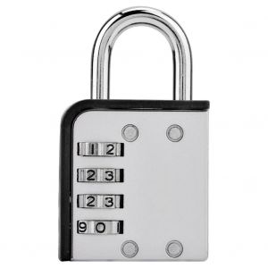 Cadenas a combinaison a 4 chiffres pour porte d'entrepot (bord noir argente) - Neuf