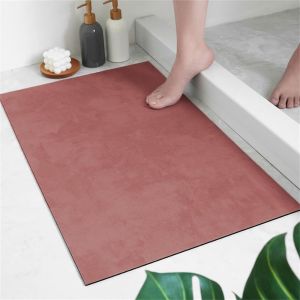 KAL-Tapis De Bain Super Absorbant Antidérapant, Couleur Unie Tapis Salle De Bain Diatomite, Rectangulaire Sèche Rapide Tapis Lavables Pour Douche, Entré, Cuisine (60X90Cm,Rouge) - Neuf