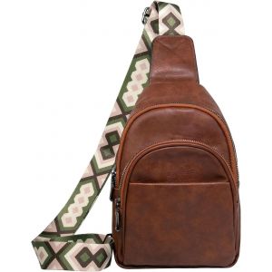 TZF-Sac de Poitrine Cuir Petit Sacs à Dos Porté Travers Sling Bag pour Femme Homme Imperméable Sacoche Femme Bandouliere pour Voyage Vélo Sports - Neuf