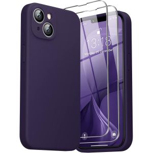 LORANKA-3 en 1 Coque iPhone 14 6.1"" Silicone Liquide - avec 2 Verre Tremp&eacute; - &Eacute;tui Protection Pr&eacute;cise de Cam&eacute;ra [R&eacute;sistant aux Rayures] [Antid&eacute;rapant] pour iPhone 14 2022, Violet Fonc&eacute; - Neuf