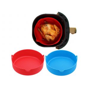 Lot de 2 tapis de cuisson ronds en silicone pour friteuse &agrave; air, rouge et bleu - Neuf
